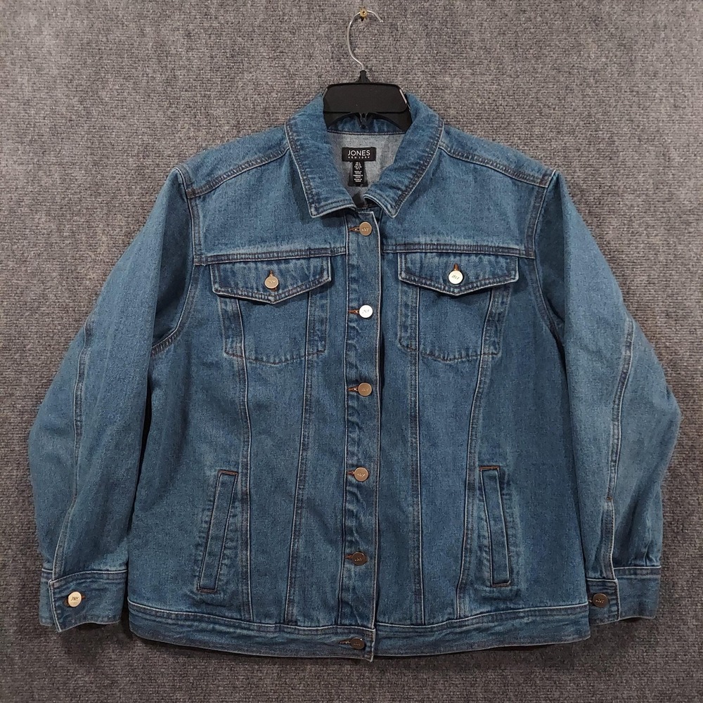 Jones New‎ York Jacket Womens Large Blue Denim Jean Button Front Lined Insulated